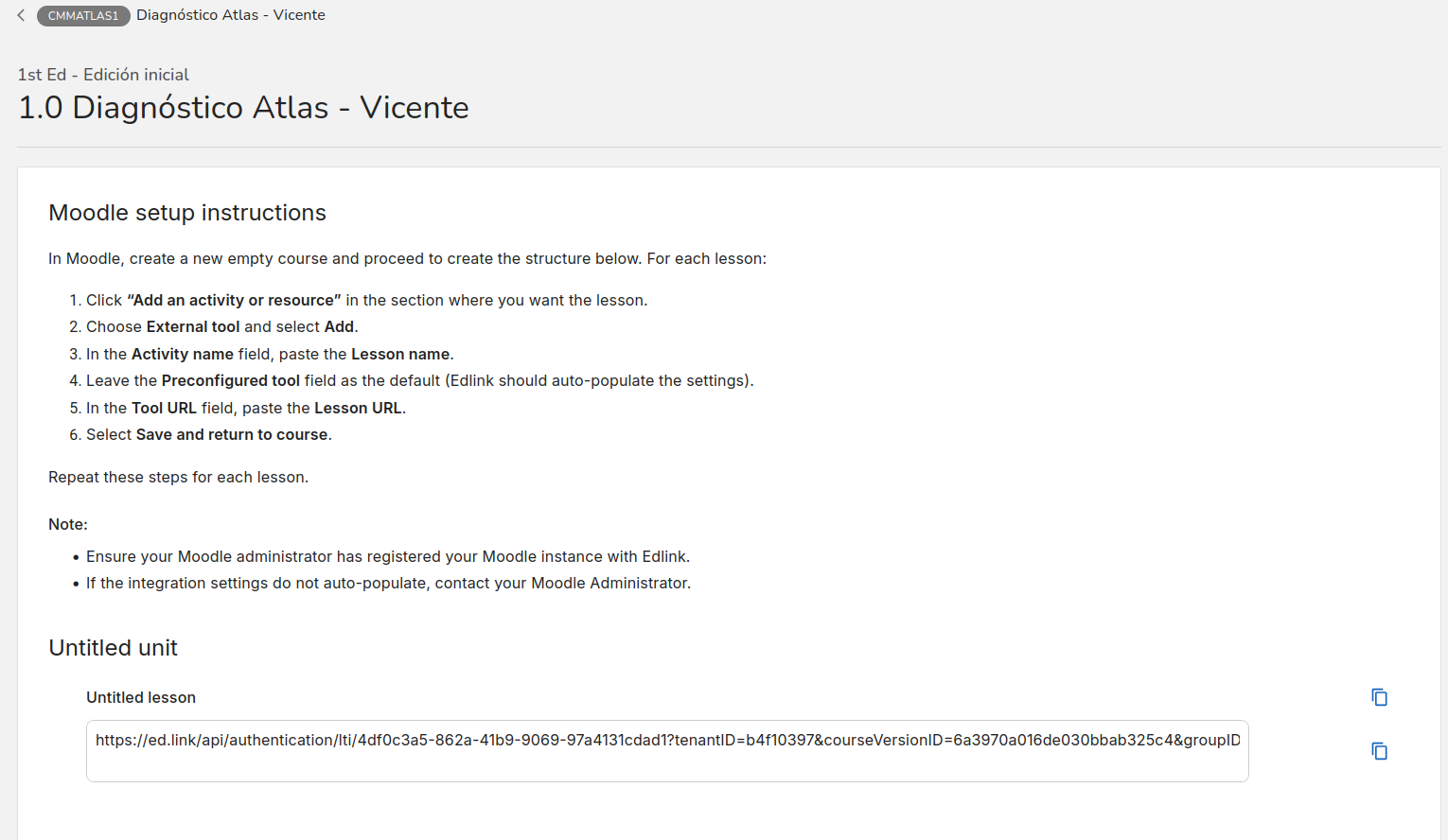 Interfaz con los links de cada lección