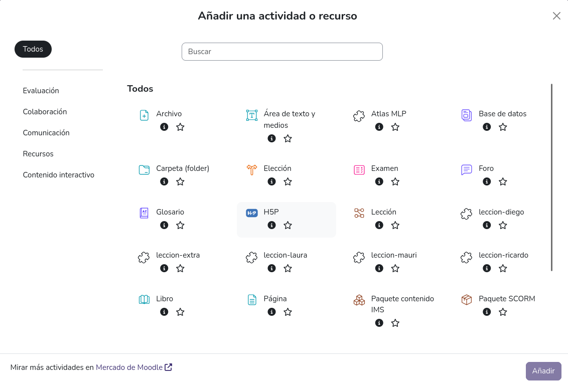 Selección del objeto Atlas MLP en Moodle