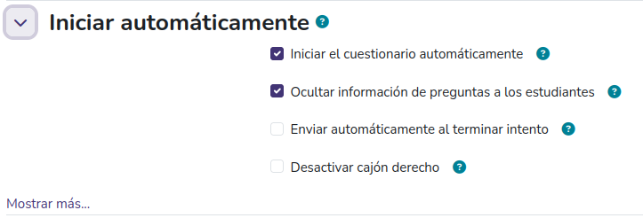 Configuración del examen (parte 1).